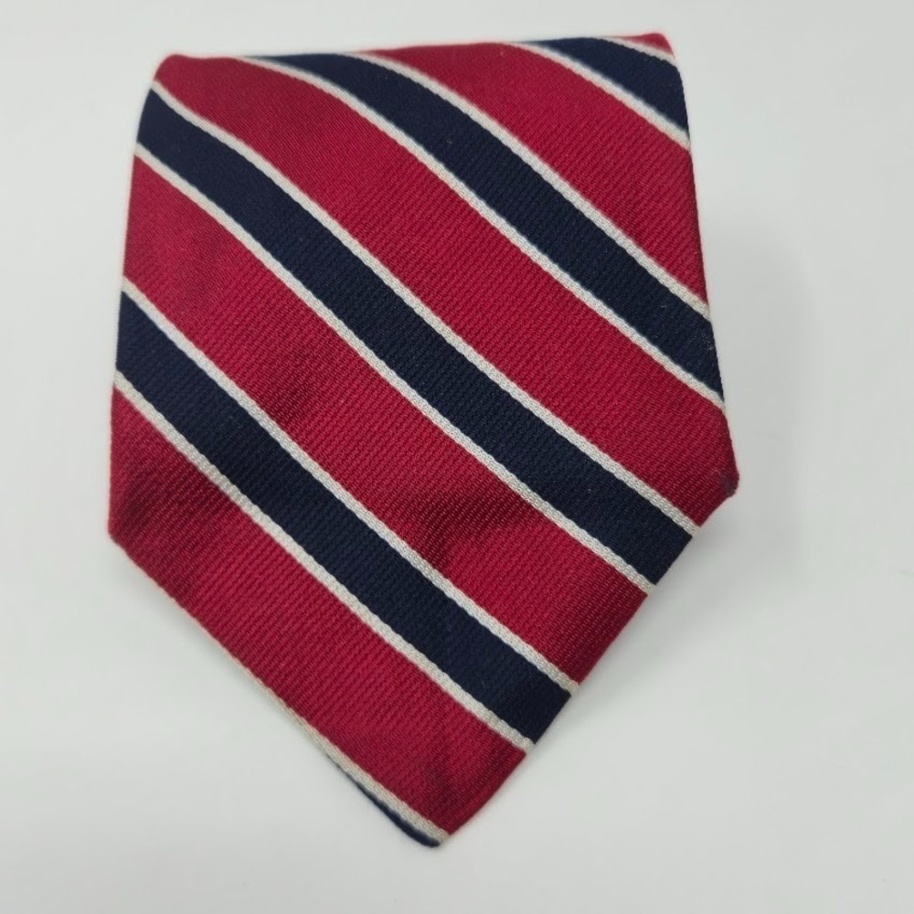 GARRISON Crimson, Navy, and White Diagonal Repp Stripe All Silk Tie